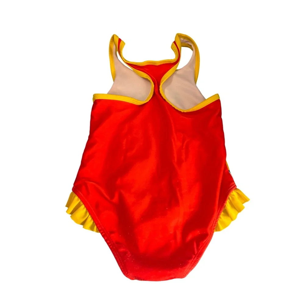 Wonder Woman One Piece Swimsuit Kids Size 4T Red Blue Star Ruffle Bathing Suit